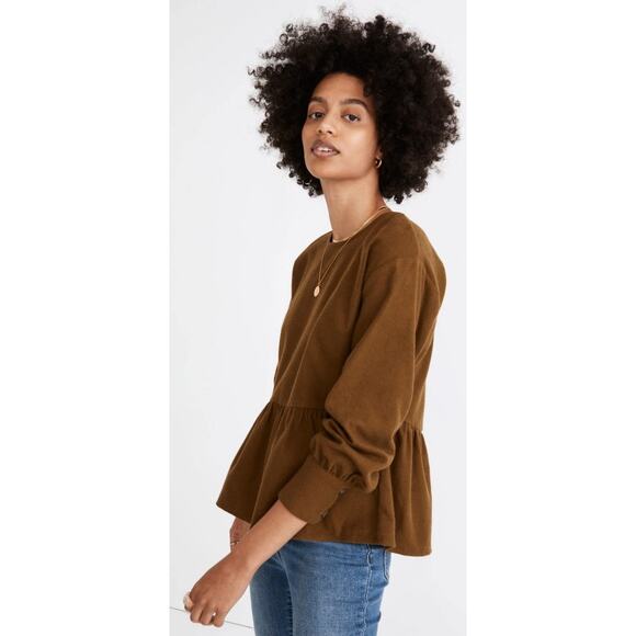 NWT Madewell Flannel Button Back Peplum Top in Weathered Olive Womens XS - Picture 1 of 7